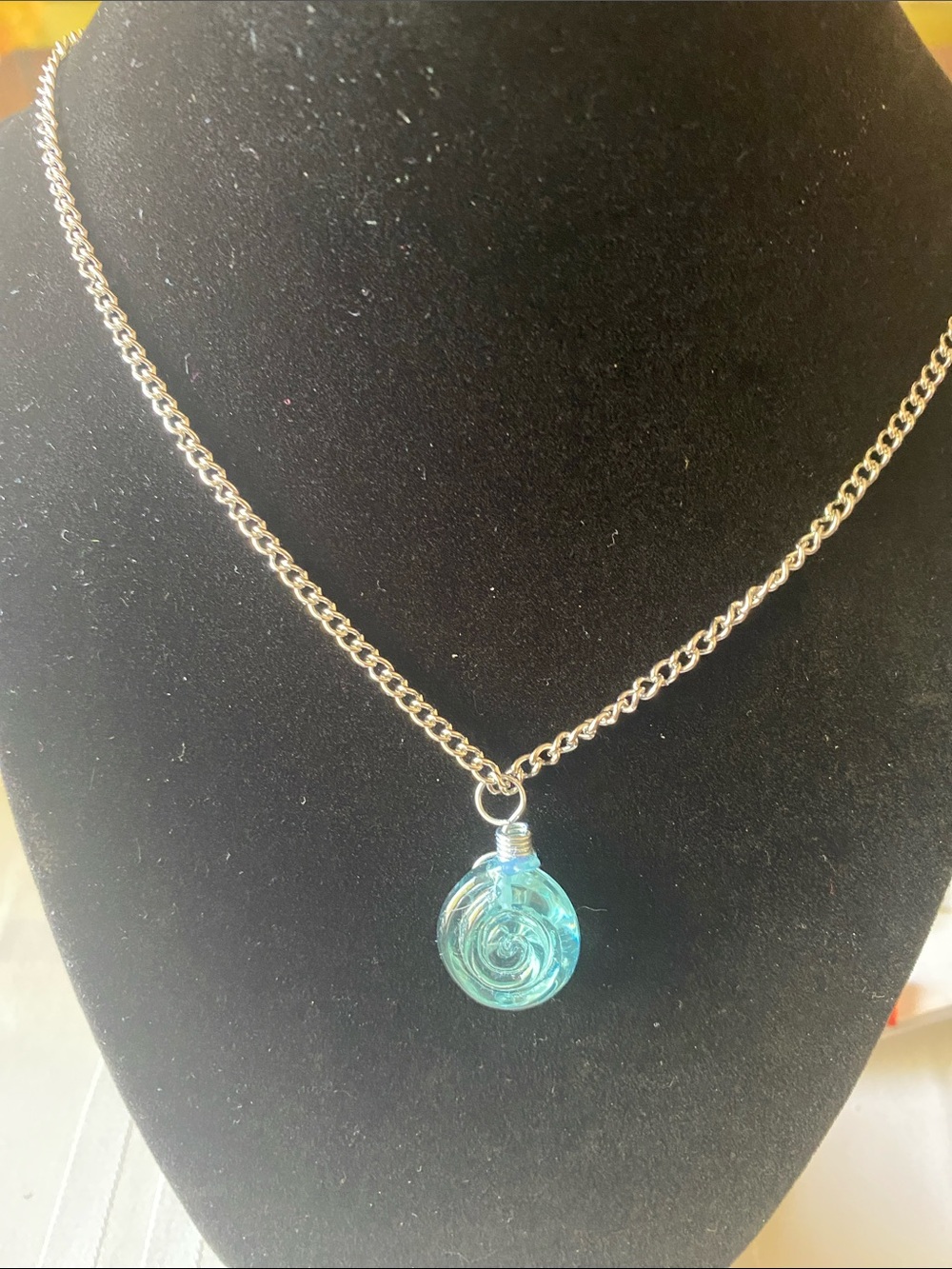 My Beloved Aqua Blue Glass Swirl Pendant Necklace